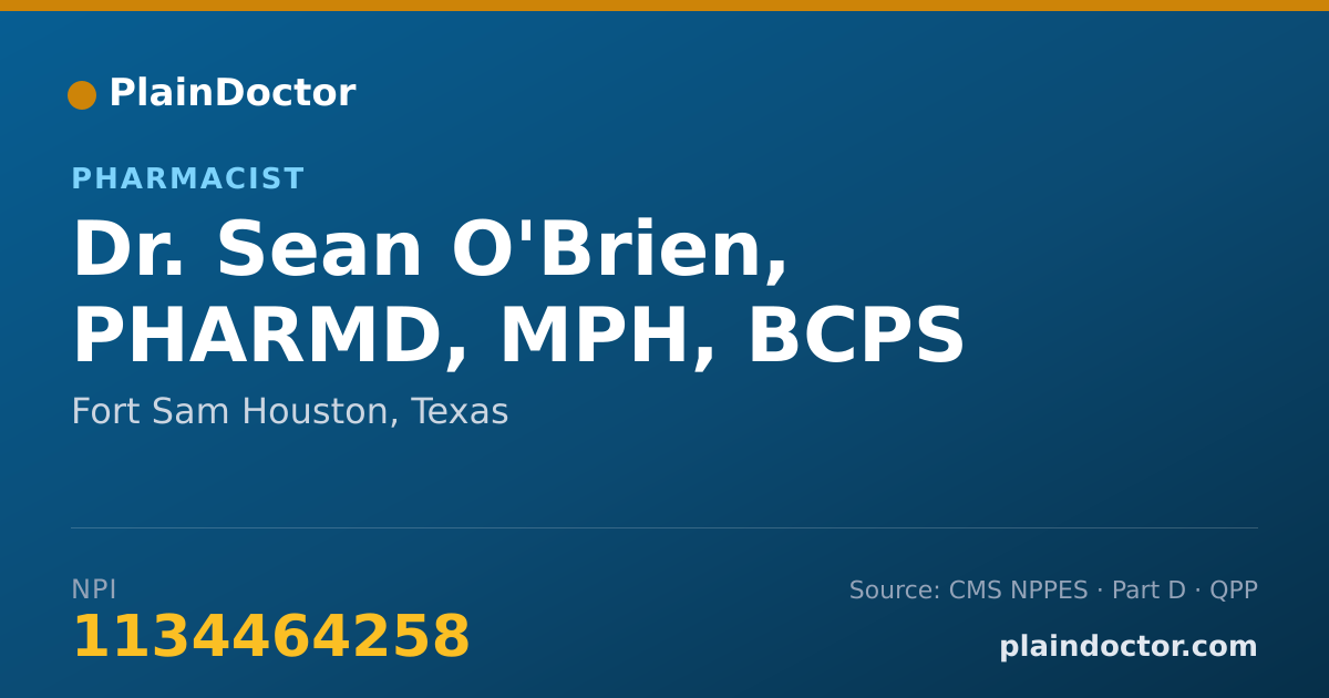 Shareable card for Sean O'Brien, PHARMD, MPH, BCPS - Pharmacist, Fort Sam Houston, TX