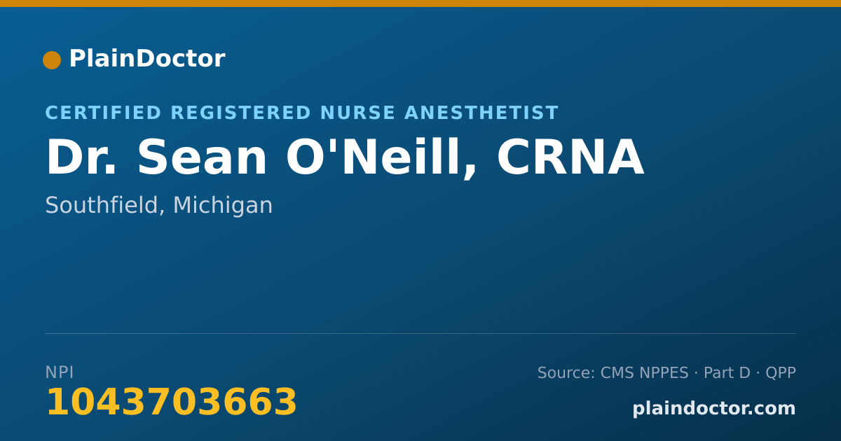 Shareable card for Sean O'Neill, CRNA - Certified Registered Nurse Anesthetist, Southfield, MI