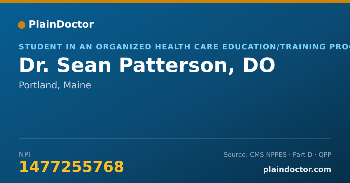 Shareable card for Sean Patterson, DO - Student in an Organized Health Care Education/Training Program, Portland, ME