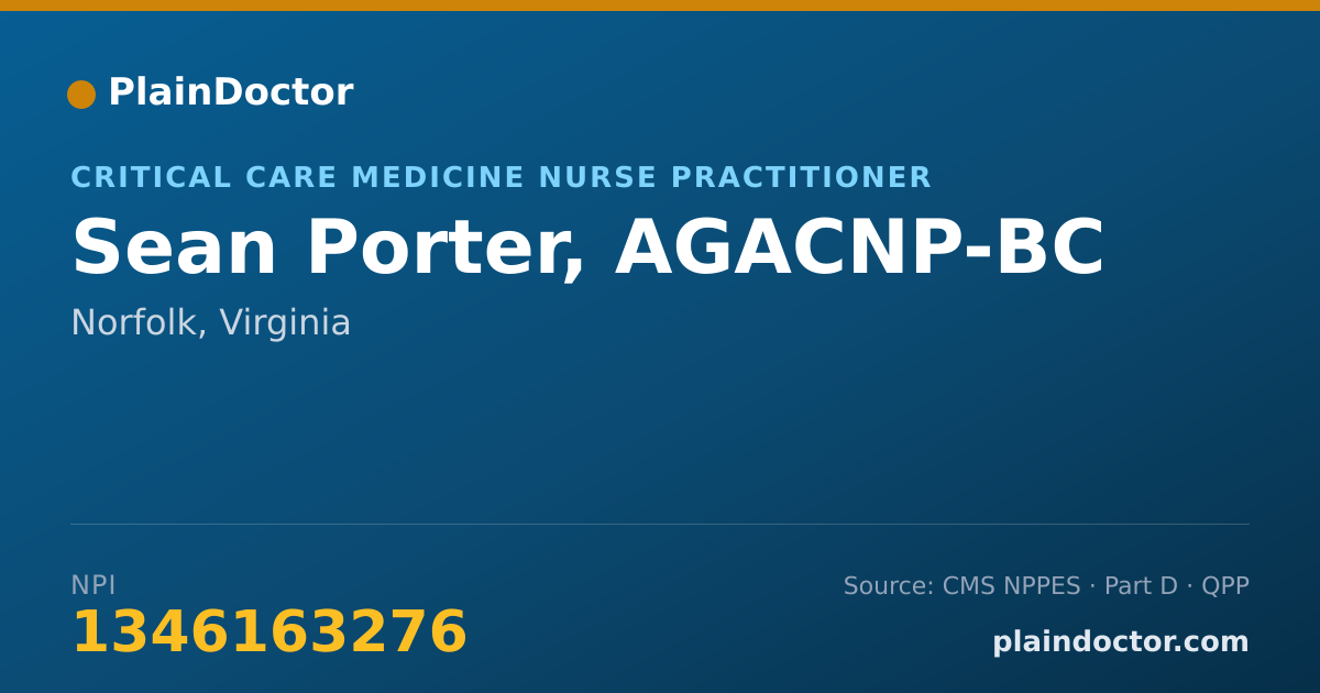 Shareable card for Sean Porter, AGACNP-BC - Critical Care Medicine Nurse Practitioner, Norfolk, VA