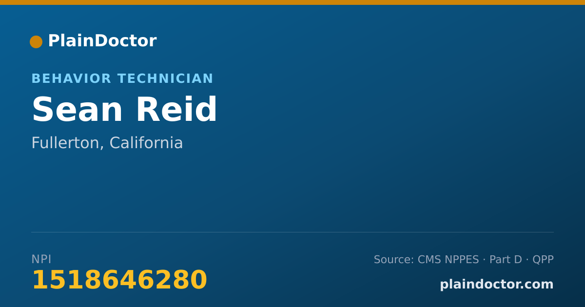 Shareable card for Sean Reid - Behavior Technician, Fullerton, CA