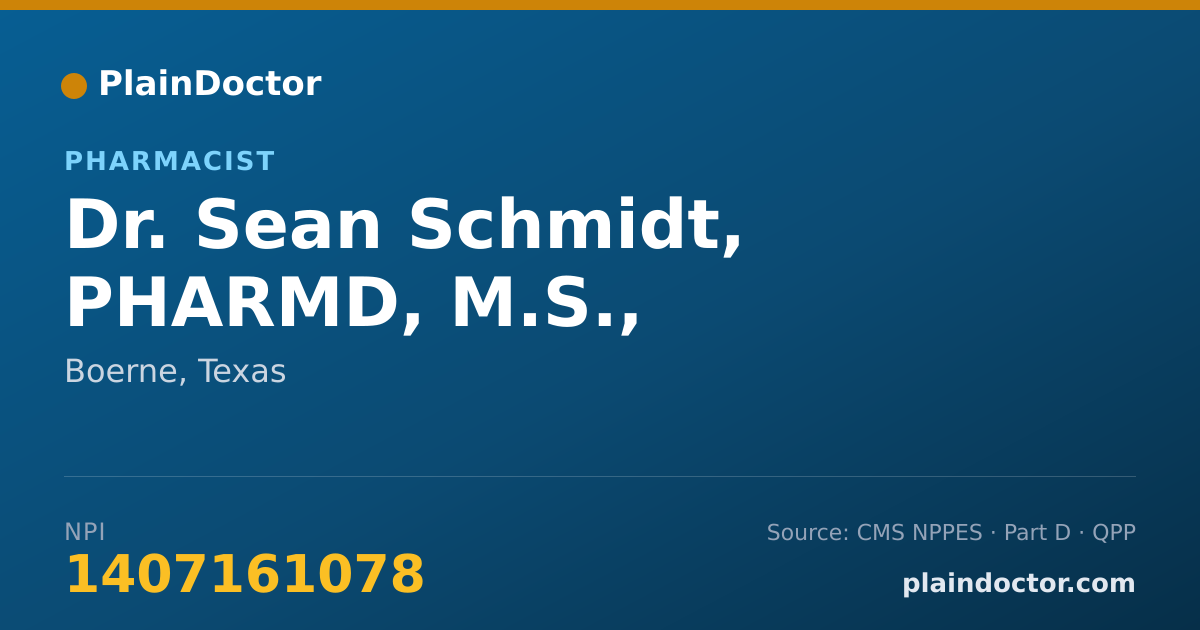 Shareable card for Sean Schmidt, PHARMD, M.S., - Pharmacist, Boerne, TX