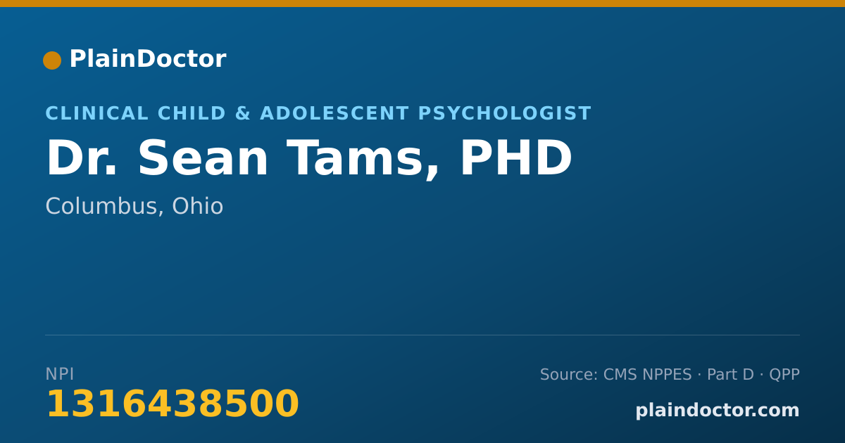 Shareable card for Sean Tams, PHD - Clinical Child & Adolescent Psychologist, Columbus, OH