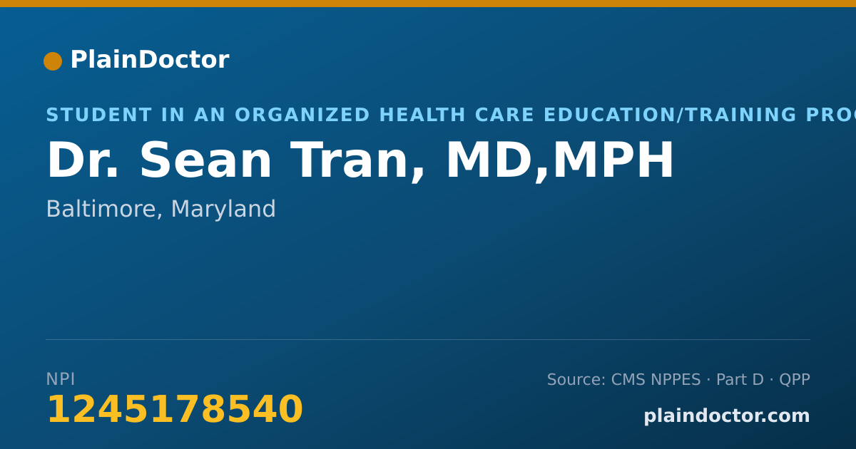 Shareable card for Sean Tran, MD,MPH - Student in an Organized Health Care Education/Training Program, Baltimore, MD