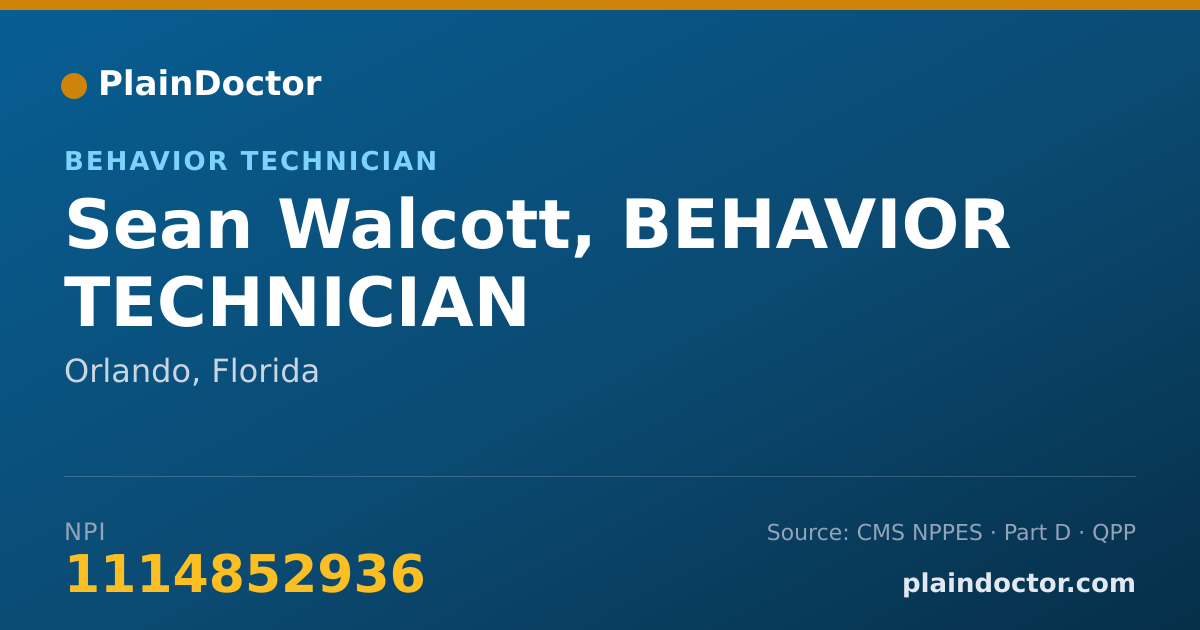 Shareable card for Sean Walcott, BEHAVIOR TECHNICIAN - Behavior Technician, Orlando, FL