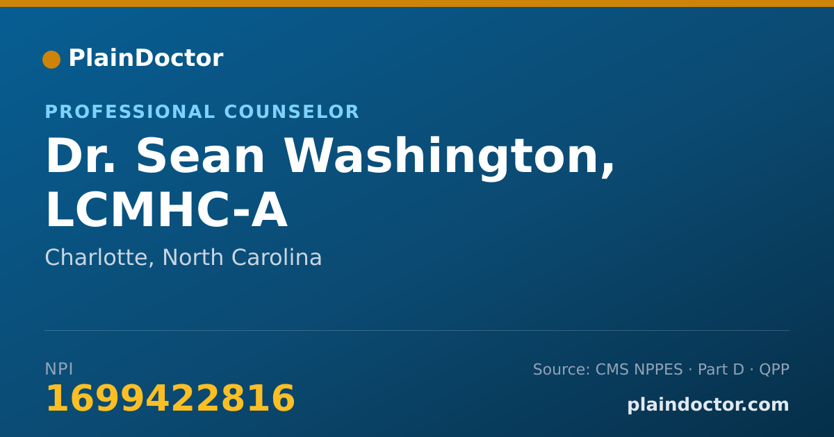 Shareable card for Sean Washington, LCMHC-A - Professional Counselor, Charlotte, NC