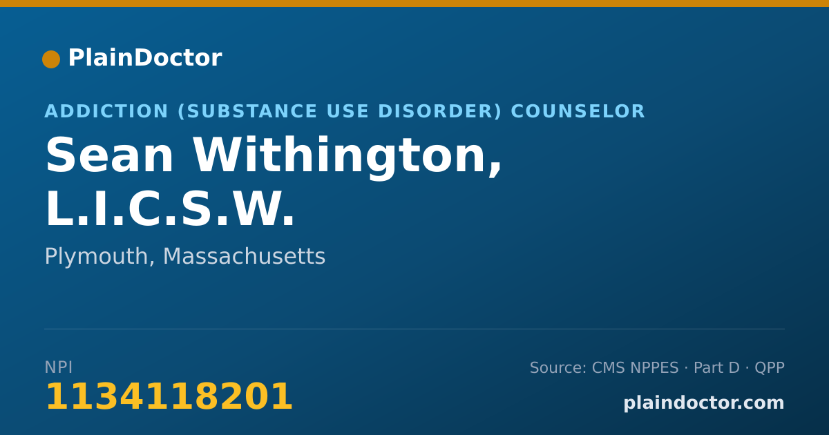 Shareable card for Sean Withington, L.I.C.S.W. - Addiction (Substance Use Disorder) Counselor, Plymouth, MA