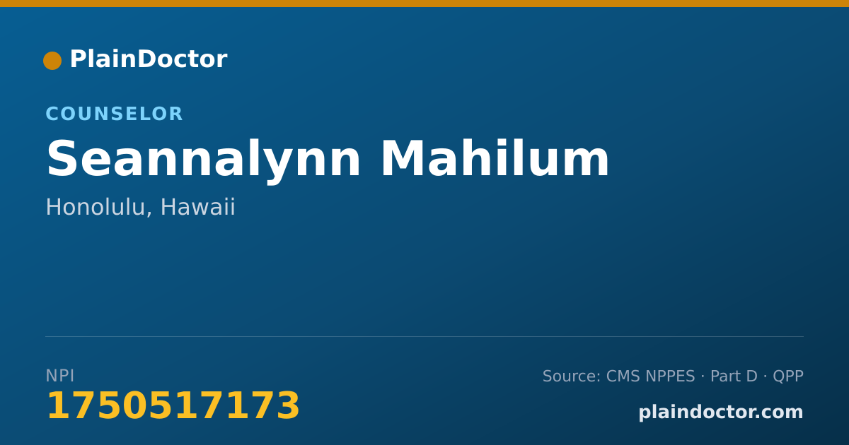 Shareable card for Seannalynn Mahilum - Counselor, Honolulu, HI