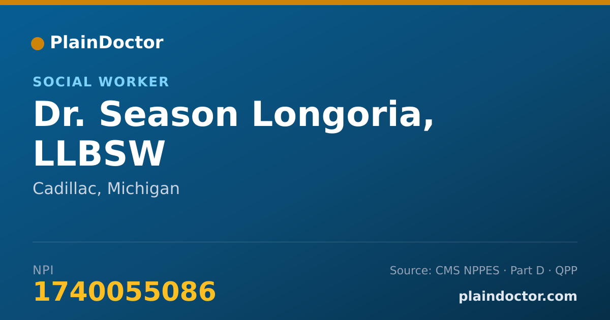 Shareable card for Season Longoria, LLBSW - Social Worker, Cadillac, MI