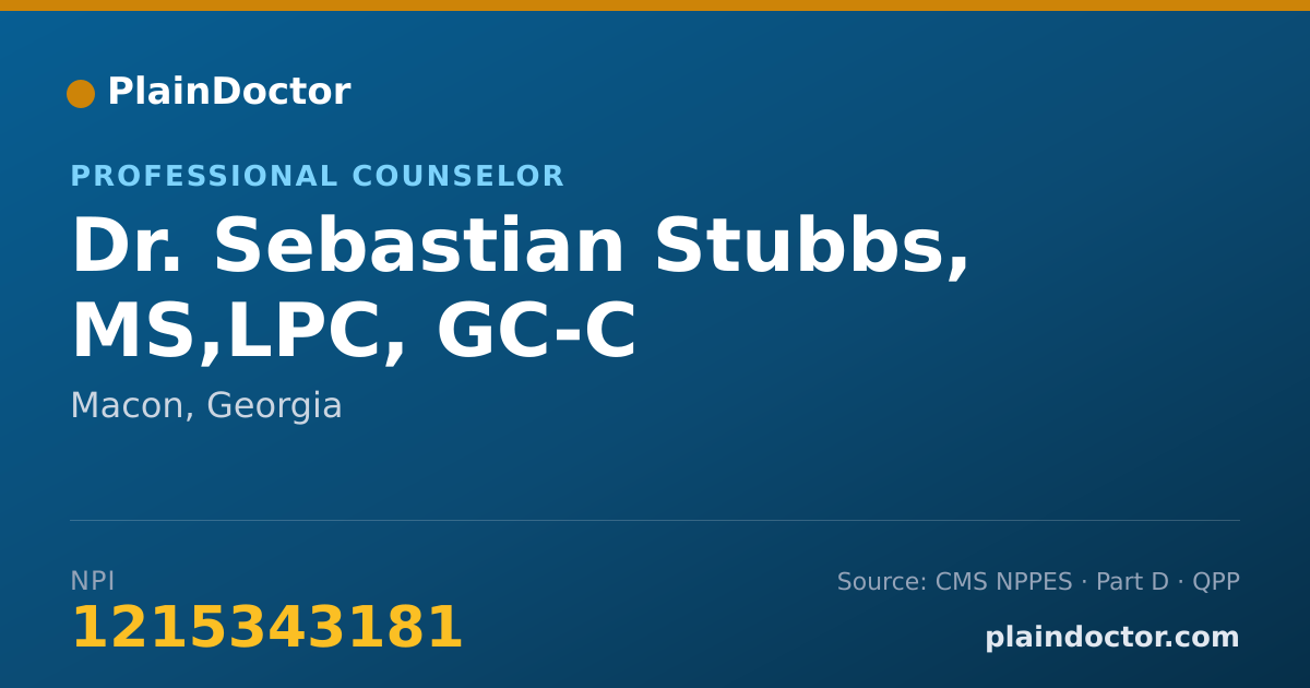 Shareable card for Sebastian Stubbs, MS,LPC, GC-C - Professional Counselor, Macon, GA