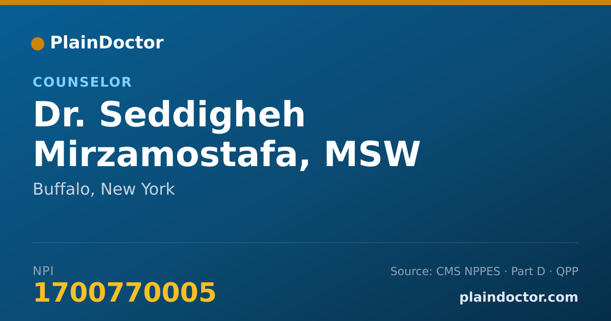 Shareable card for Seddigheh Mirzamostafa, MSW - Counselor, Buffalo, NY