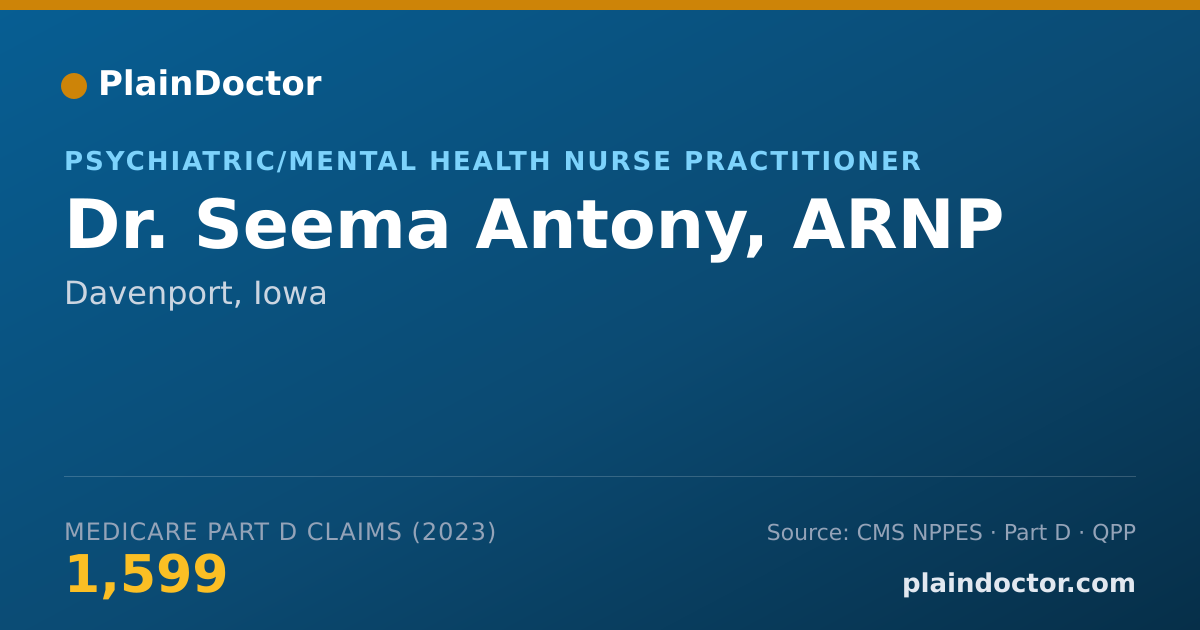 Shareable card for Seema Antony, ARNP - Psychiatric/Mental Health Nurse Practitioner, Davenport, IA