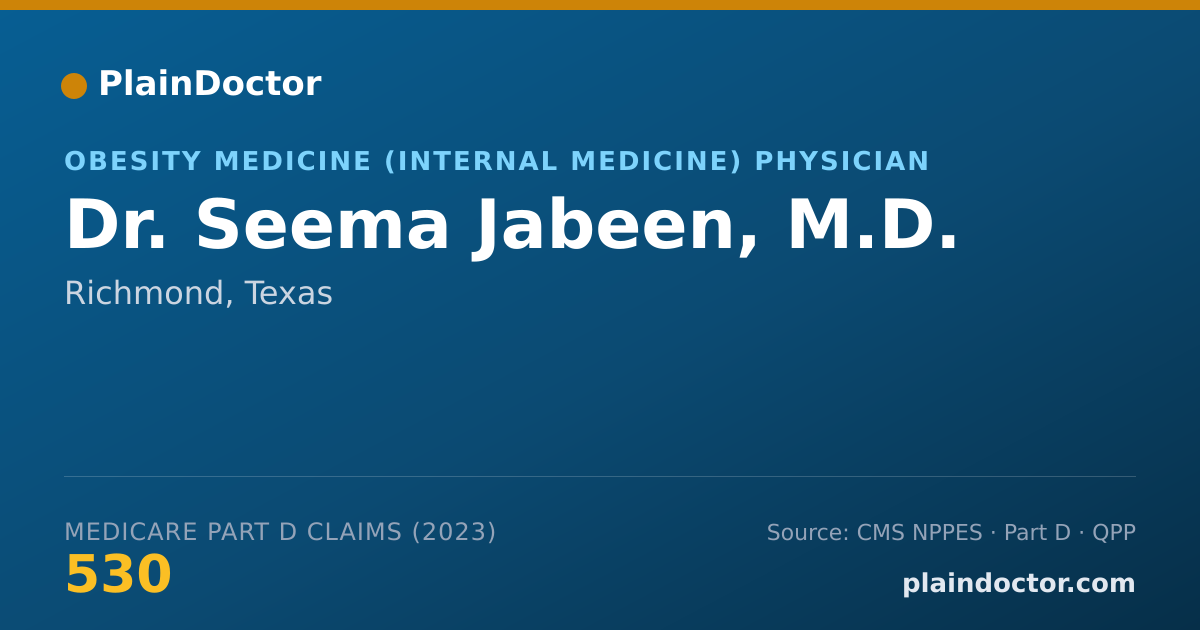Shareable card for Seema Jabeen, M.D. - Obesity Medicine (Internal Medicine) Physician, Richmond, TX