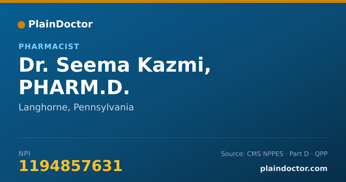 Shareable card for Seema Kazmi, PHARM.D. - Pharmacist, Langhorne, PA