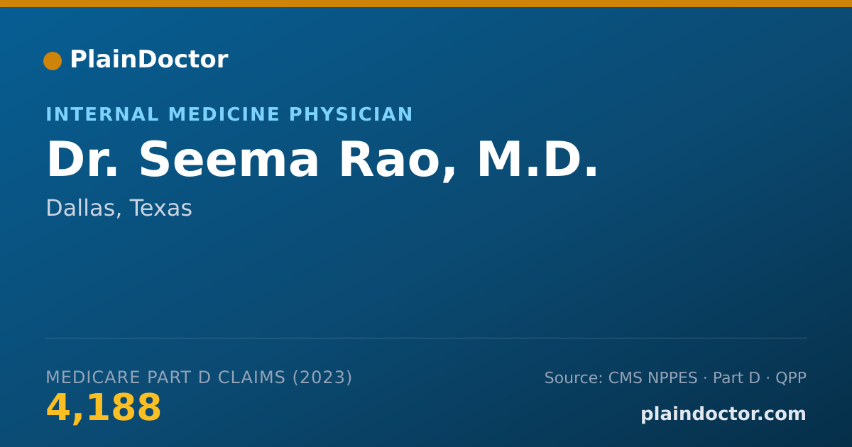 Shareable card for Seema Rao, M.D. - Internal Medicine Physician, Dallas, TX