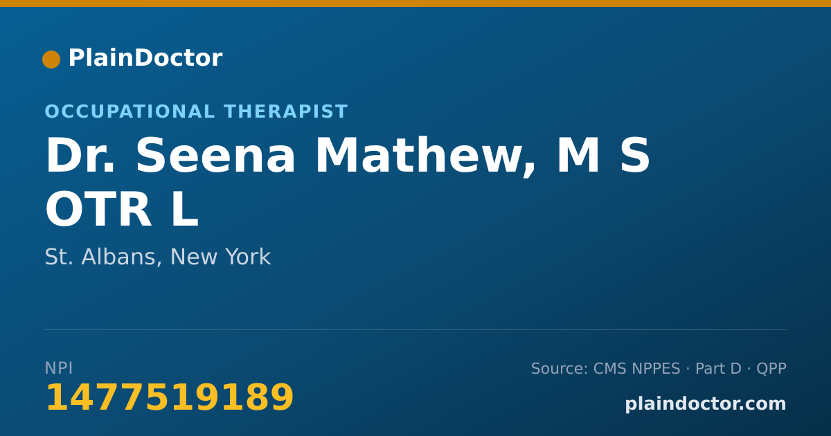 Shareable card for Seena Mathew, M S OTR L - Occupational Therapist, St. Albans, NY