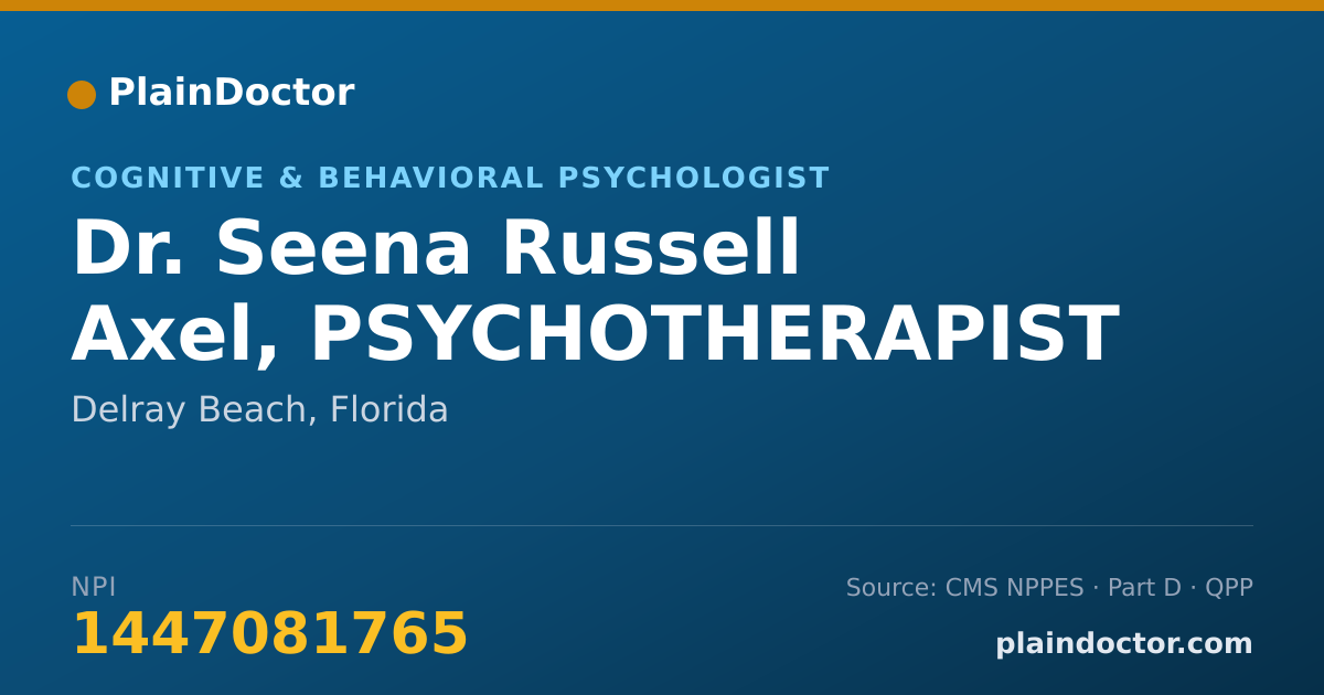 Shareable card for Seena Russell Axel, PSYCHOTHERAPIST - Cognitive & Behavioral Psychologist, Delray Beach, FL
