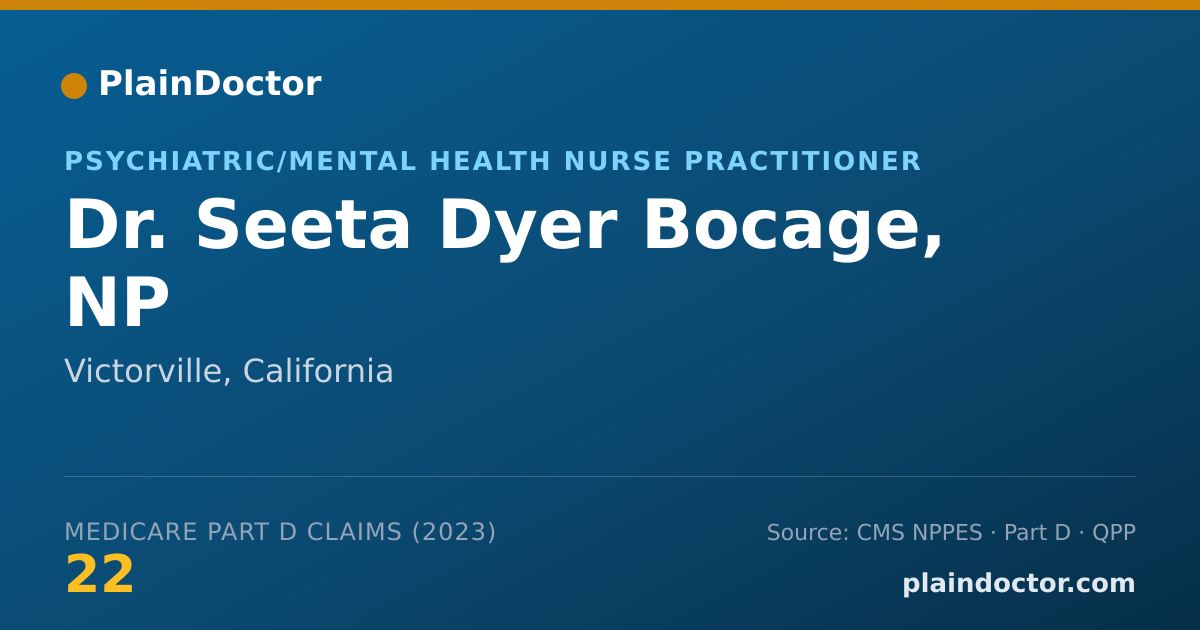 Shareable card for Seeta Dyer Bocage, NP - Psychiatric/Mental Health Nurse Practitioner, Victorville, CA