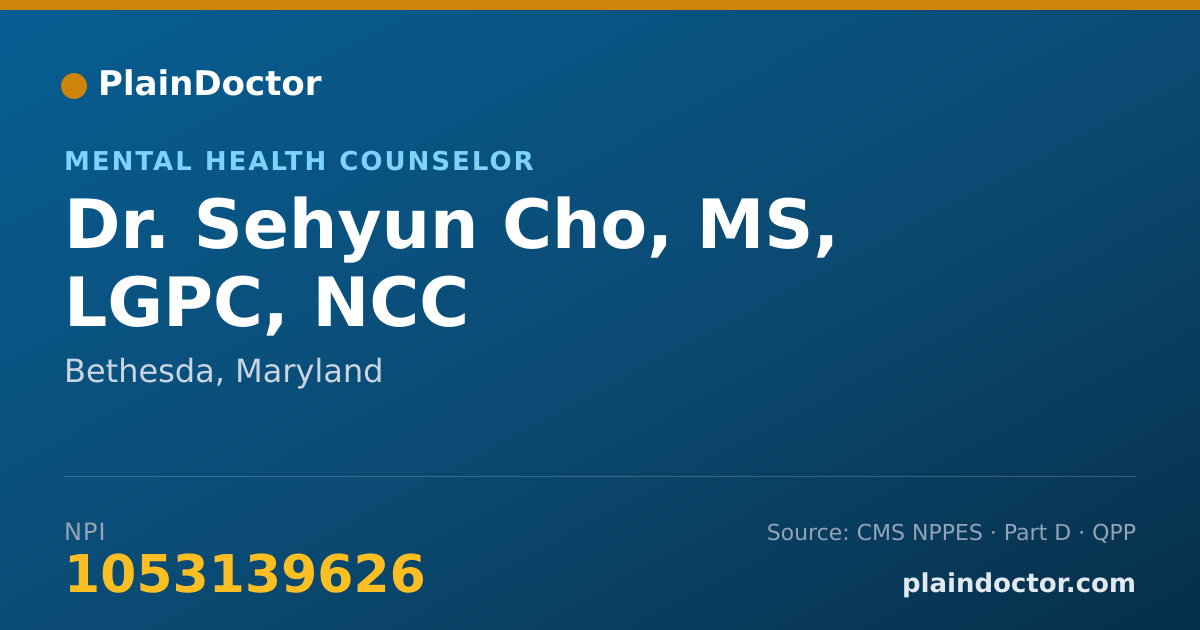 Shareable card for Sehyun Cho, MS, LGPC, NCC - Mental Health Counselor, Bethesda, MD
