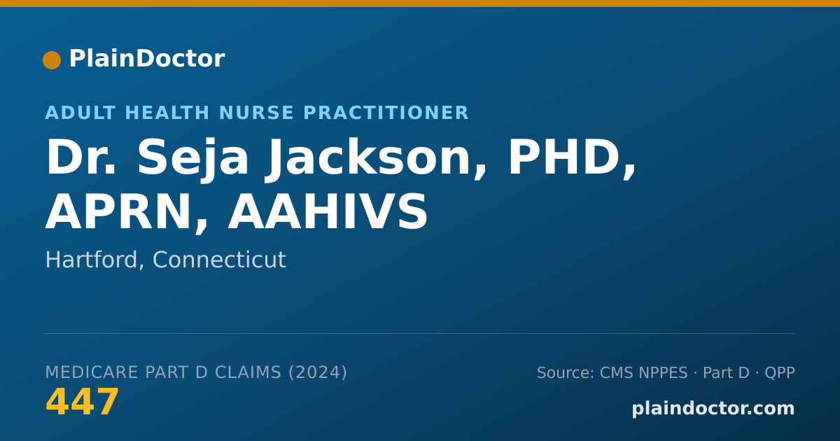 Shareable card for Seja Jackson, PHD,  APRN,  AAHIVS - Adult Health Nurse Practitioner, Hartford, CT