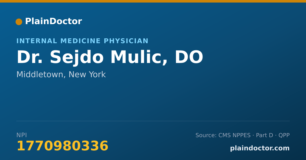 Shareable card for Sejdo Mulic, DO - Internal Medicine Physician, Middletown, NY