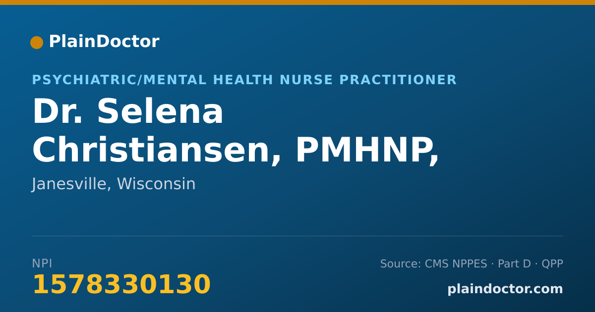 Shareable card for Selena Christiansen, PMHNP, APNP - Psychiatric/Mental Health Nurse Practitioner, Janesville, WI