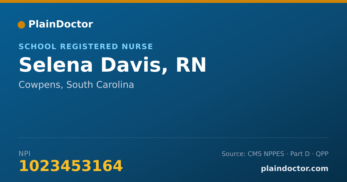 Shareable card for Selena Davis, RN - School Registered Nurse, Cowpens, SC