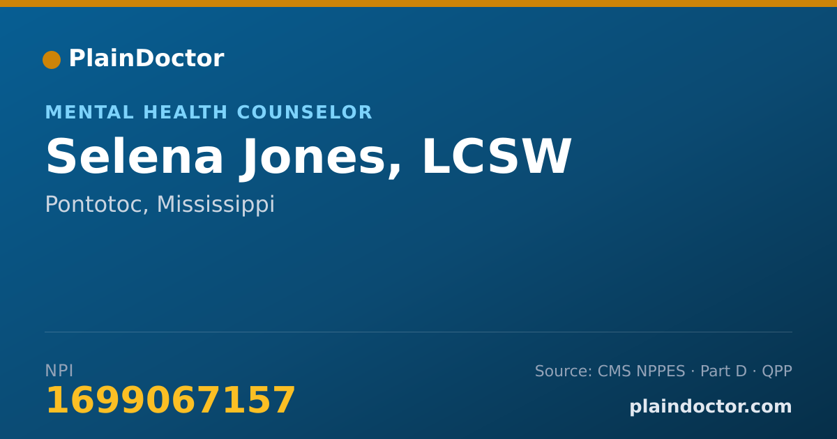 Shareable card for Selena Jones, LCSW - Mental Health Counselor, Pontotoc, MS
