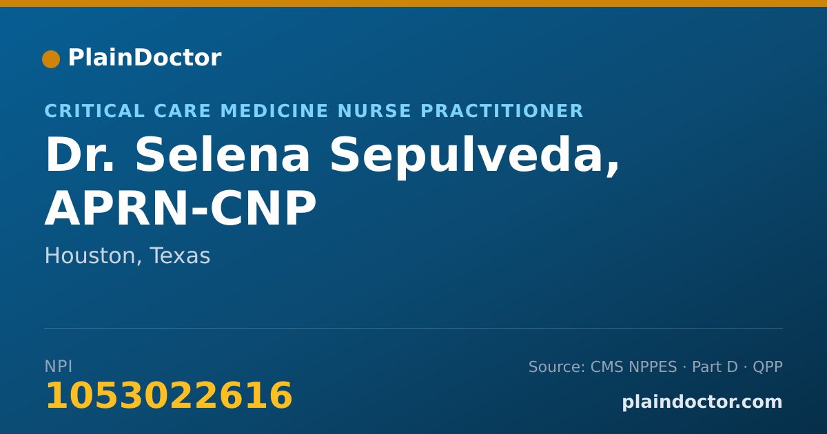Shareable card for Selena Sepulveda, APRN-CNP - Critical Care Medicine Nurse Practitioner, Houston, TX