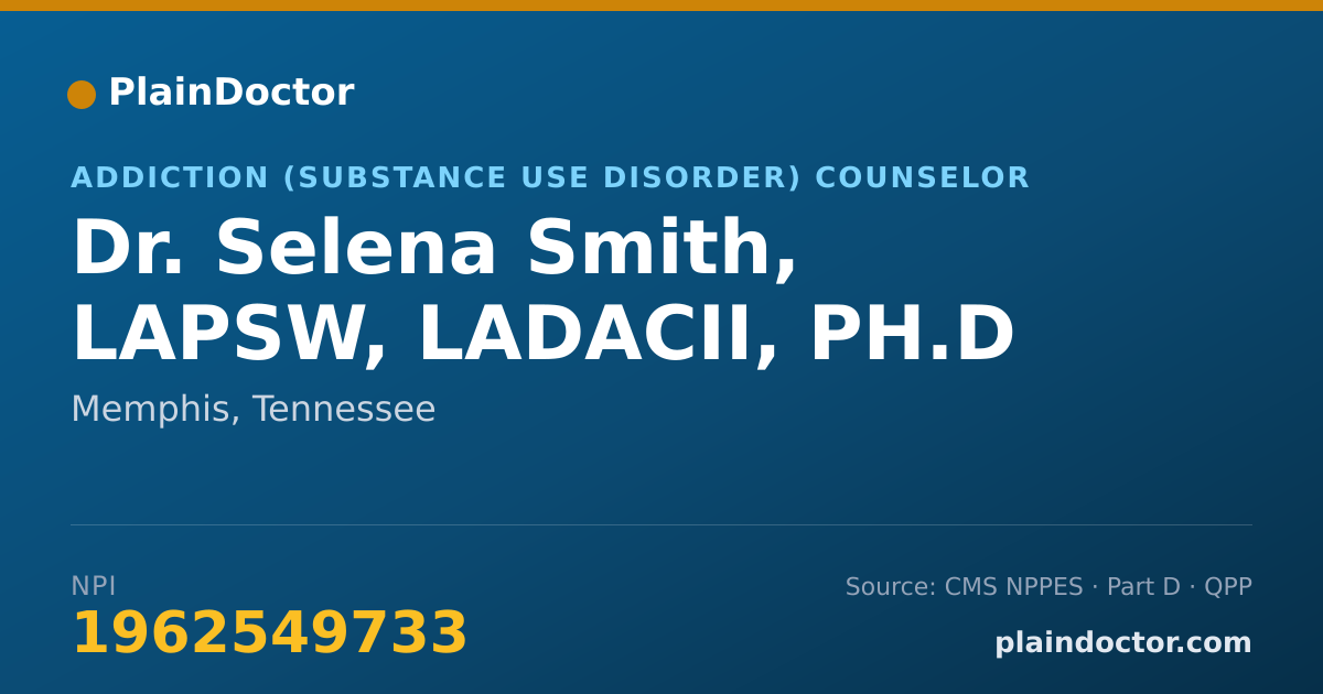 Shareable card for Selena Smith, LAPSW, LADACII, PH.D - Addiction (Substance Use Disorder) Counselor, Memphis, TN