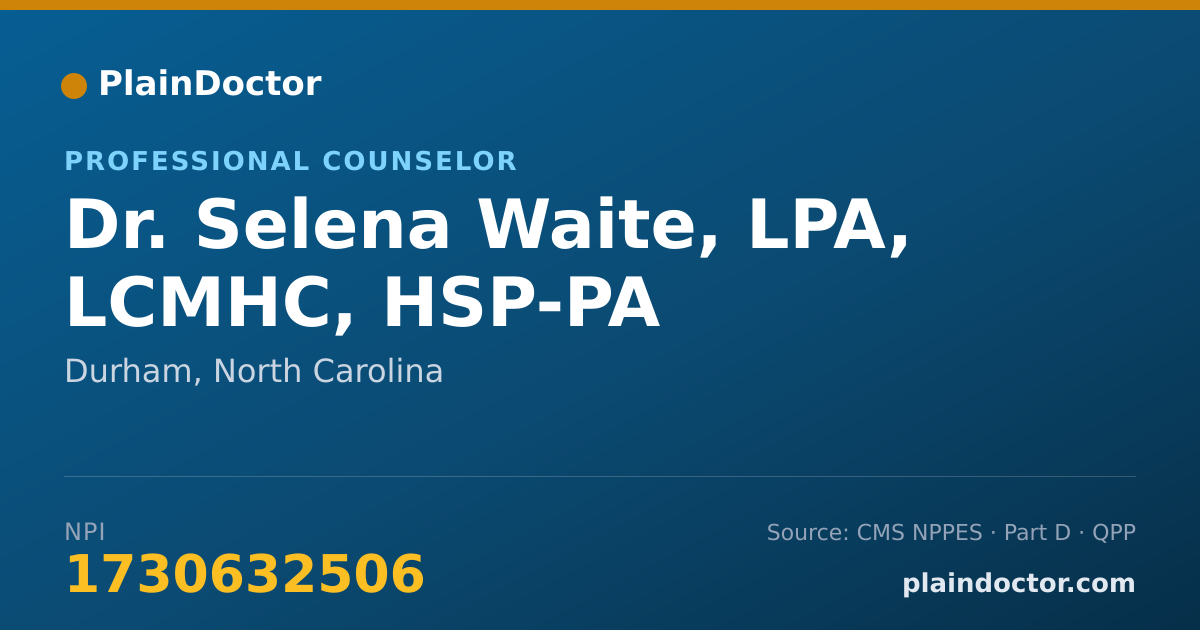 Shareable card for Selena Waite, LPA, LCMHC, HSP-PA - Professional Counselor, Durham, NC