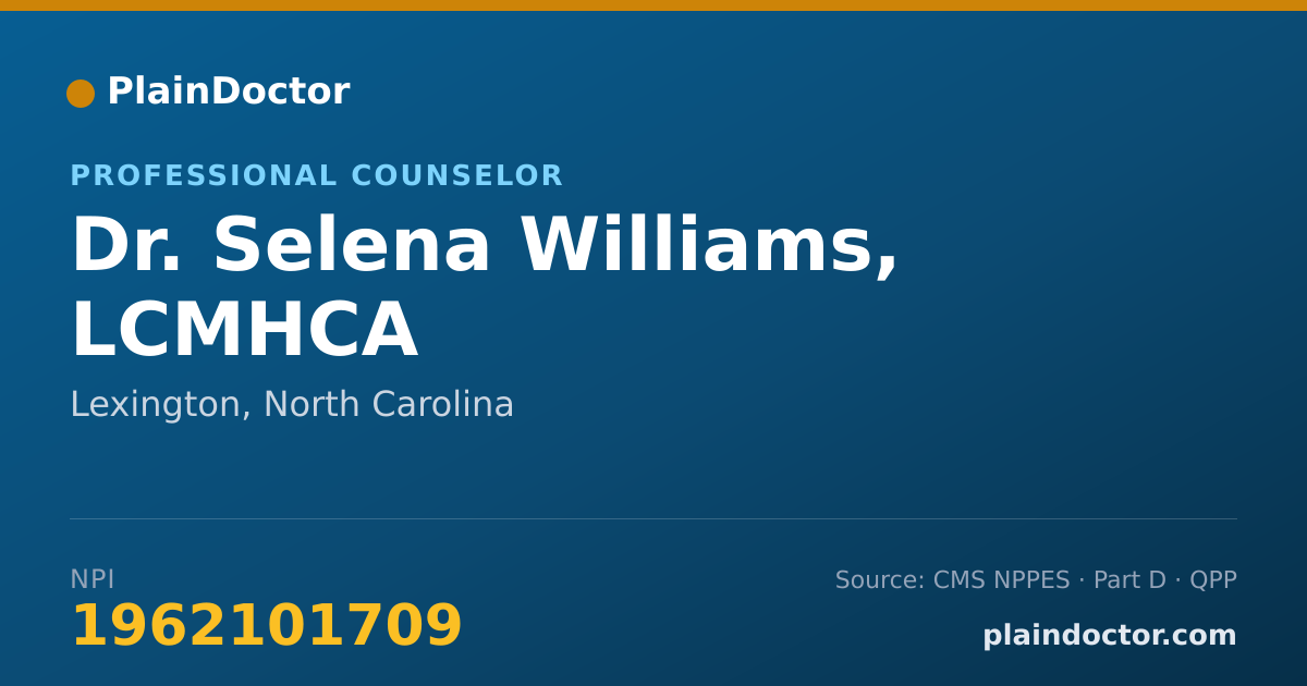 Shareable card for Selena Williams, LCMHCA - Professional Counselor, Lexington, NC