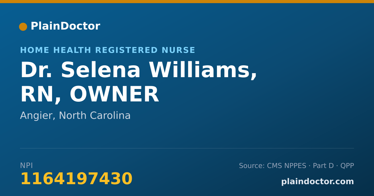 Shareable card for Selena Williams, RN, OWNER - Home Health Registered Nurse, Angier, NC