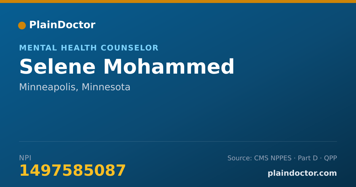 Shareable card for Selene Mohammed - Mental Health Counselor, Minneapolis, MN