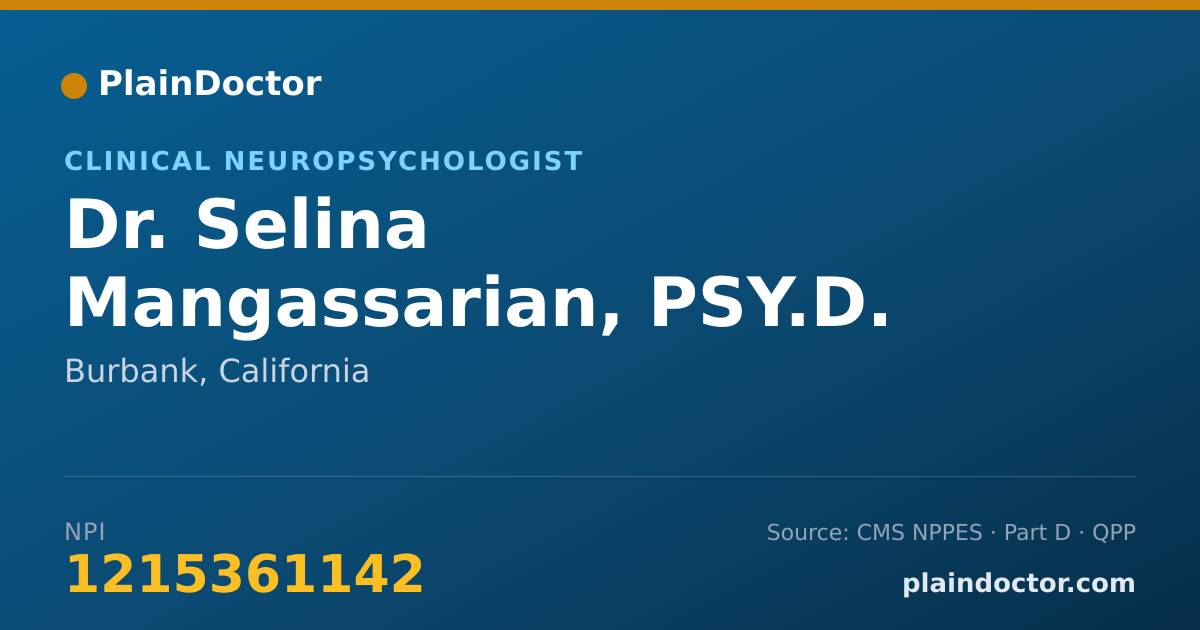 Shareable card for Selina Mangassarian, PSY.D. - Clinical Neuropsychologist, Burbank, CA