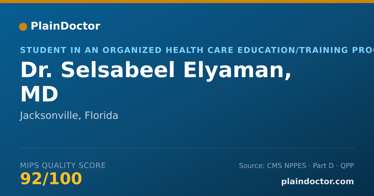 Shareable card for Selsabeel Elyaman, MD - Student in an Organized Health Care Education/Training Program, Jacksonville, FL