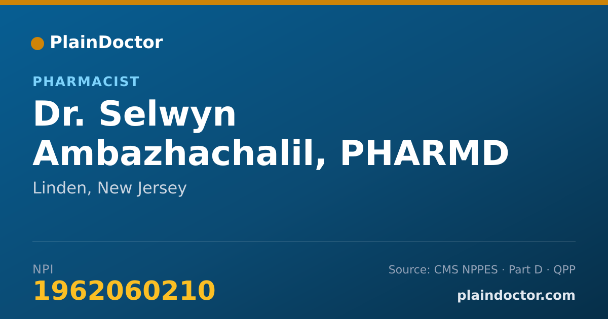 Shareable card for Selwyn Ambazhachalil, PHARMD - Pharmacist, Linden, NJ