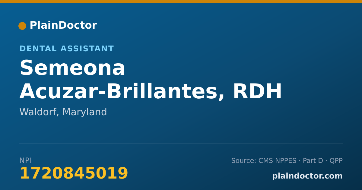 Shareable card for Semeona Acuzar-Brillantes, RDH - Dental Assistant, Waldorf, MD