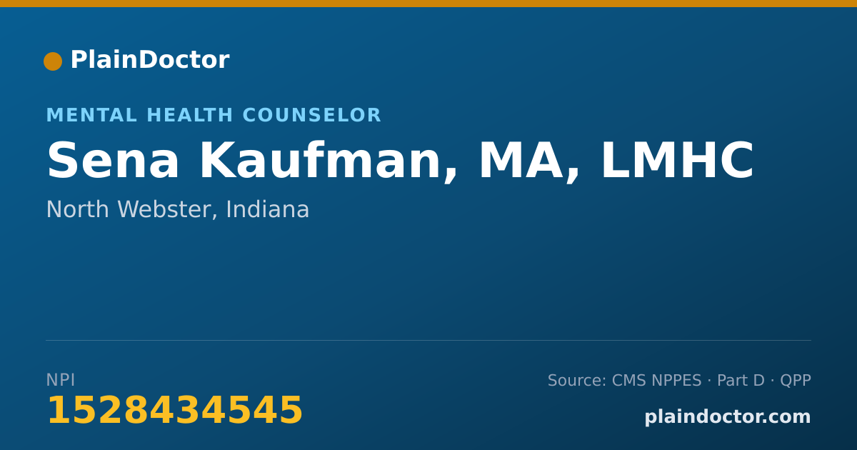 Shareable card for Sena Kaufman, MA, LMHC - Mental Health Counselor, North Webster, IN