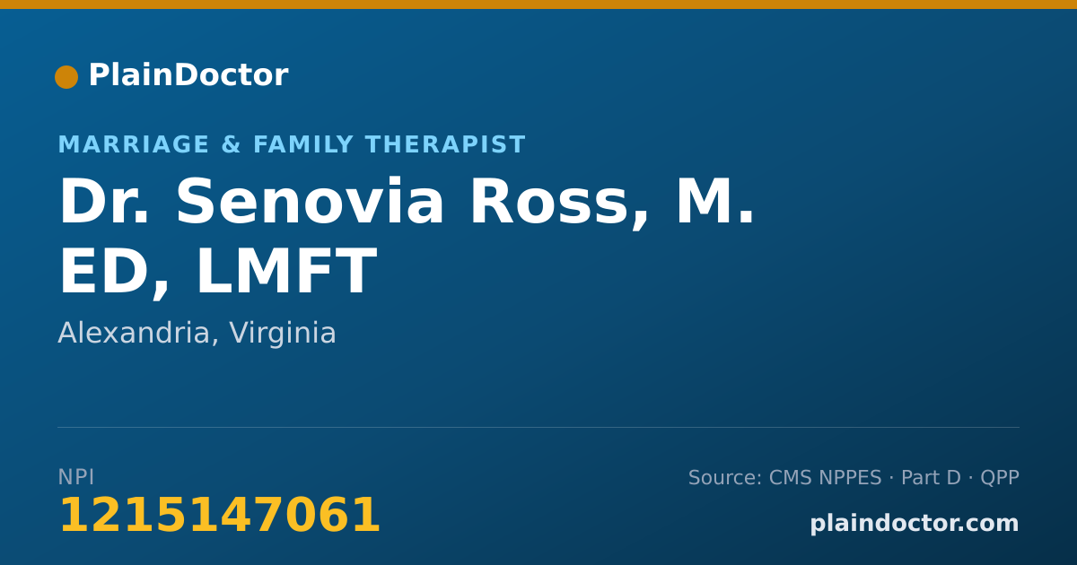 Shareable card for Senovia Ross, M. ED, LMFT - Marriage & Family Therapist, Alexandria, VA