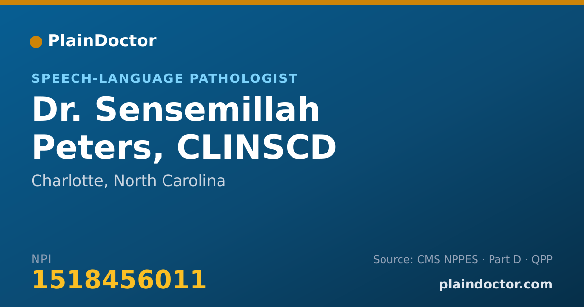 Shareable card for Sensemillah Peters, CLINSCD CCC-SLP - Speech-Language Pathologist, Charlotte, NC
