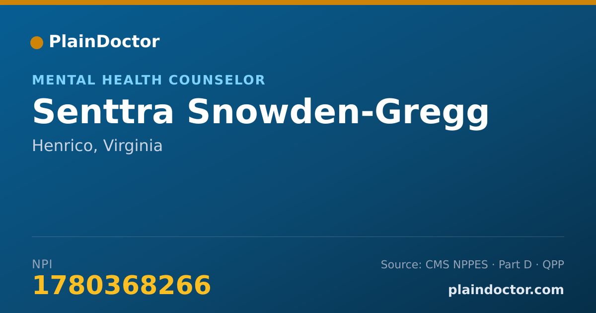 Shareable card for Senttra Snowden-Gregg - Mental Health Counselor, Henrico, VA