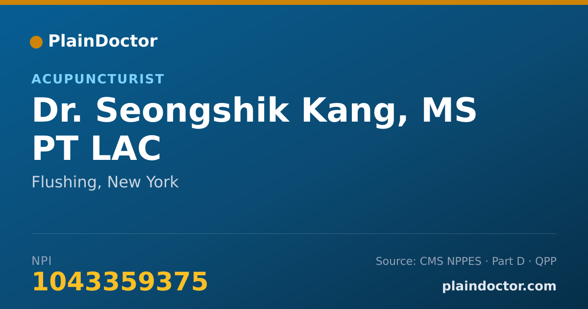 Shareable card for Seongshik Kang, MS PT LAC - Acupuncturist, Flushing, NY