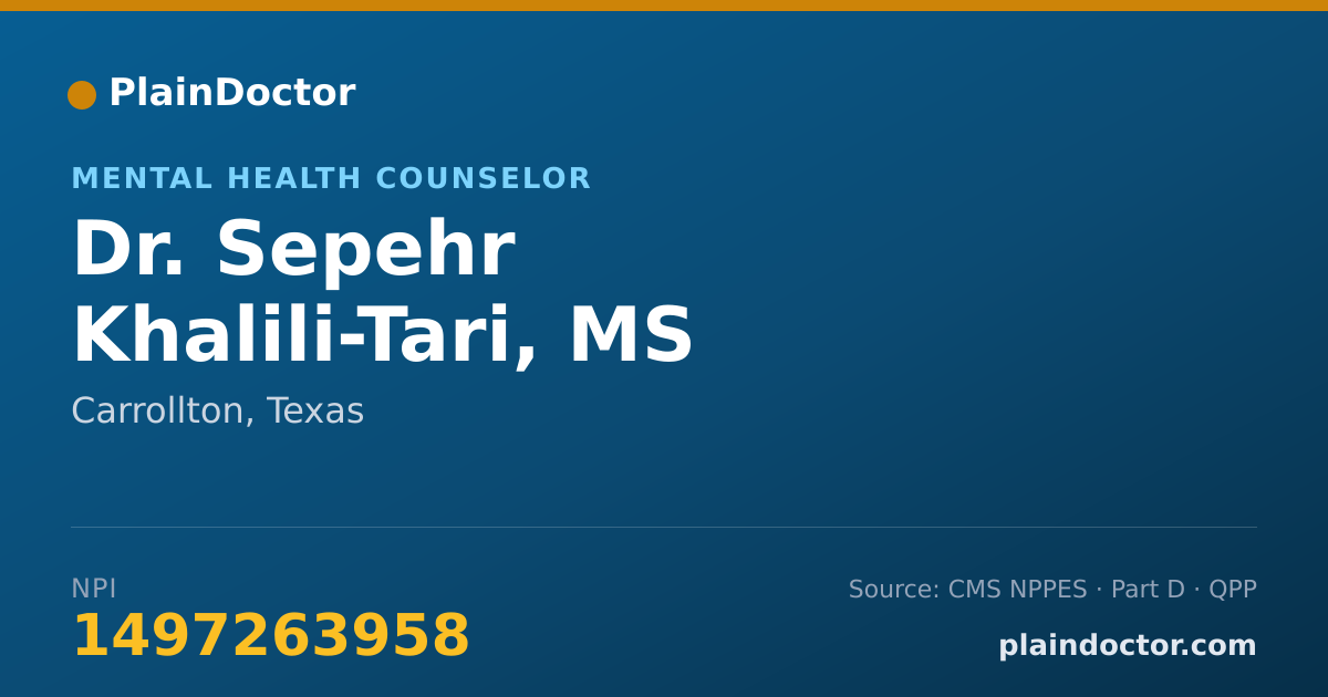 Shareable card for Sepehr Khalili-Tari, MS - Mental Health Counselor, Carrollton, TX