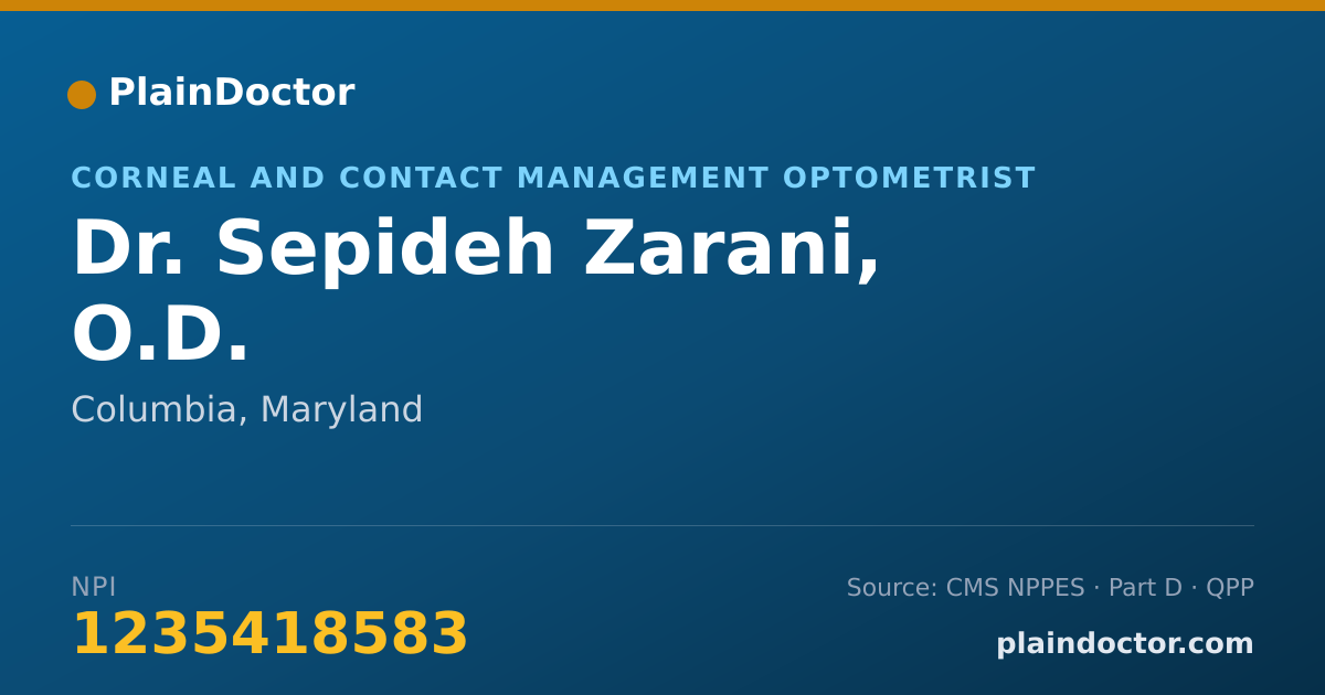 Shareable card for Sepideh Zarani, O.D. - Corneal and Contact Management Optometrist, Columbia, MD