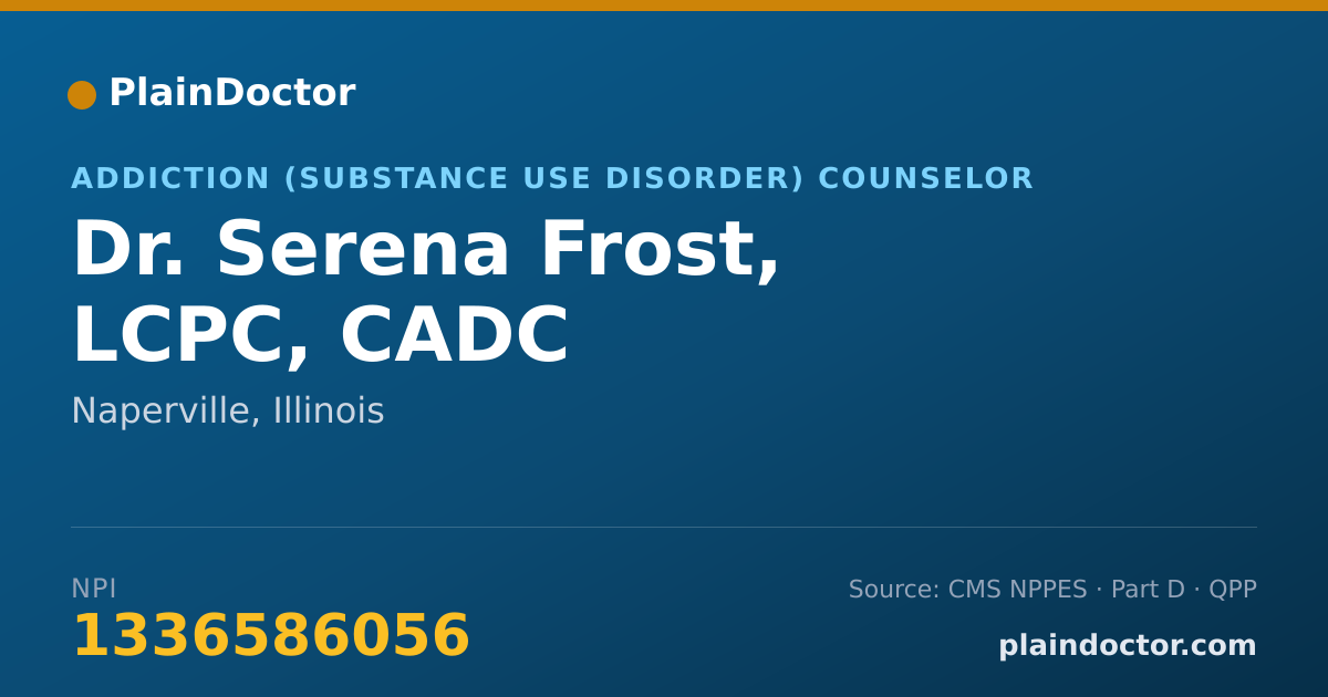 Shareable card for Serena Frost, LCPC, CADC - Addiction (Substance Use Disorder) Counselor, Naperville, IL