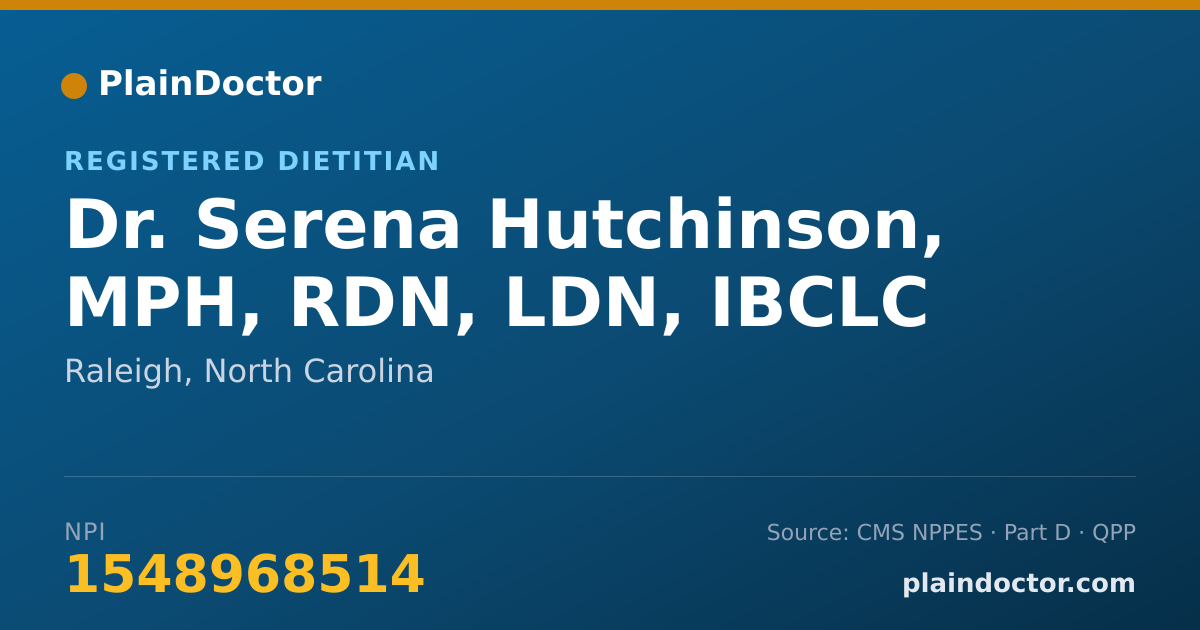 Shareable card for Serena Hutchinson, MPH, RDN, LDN, IBCLC - Registered Dietitian, Raleigh, NC