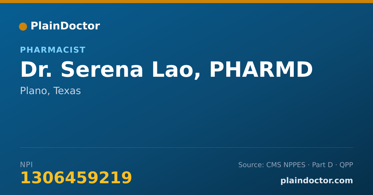 Shareable card for Serena Lao, PHARMD - Pharmacist, Plano, TX