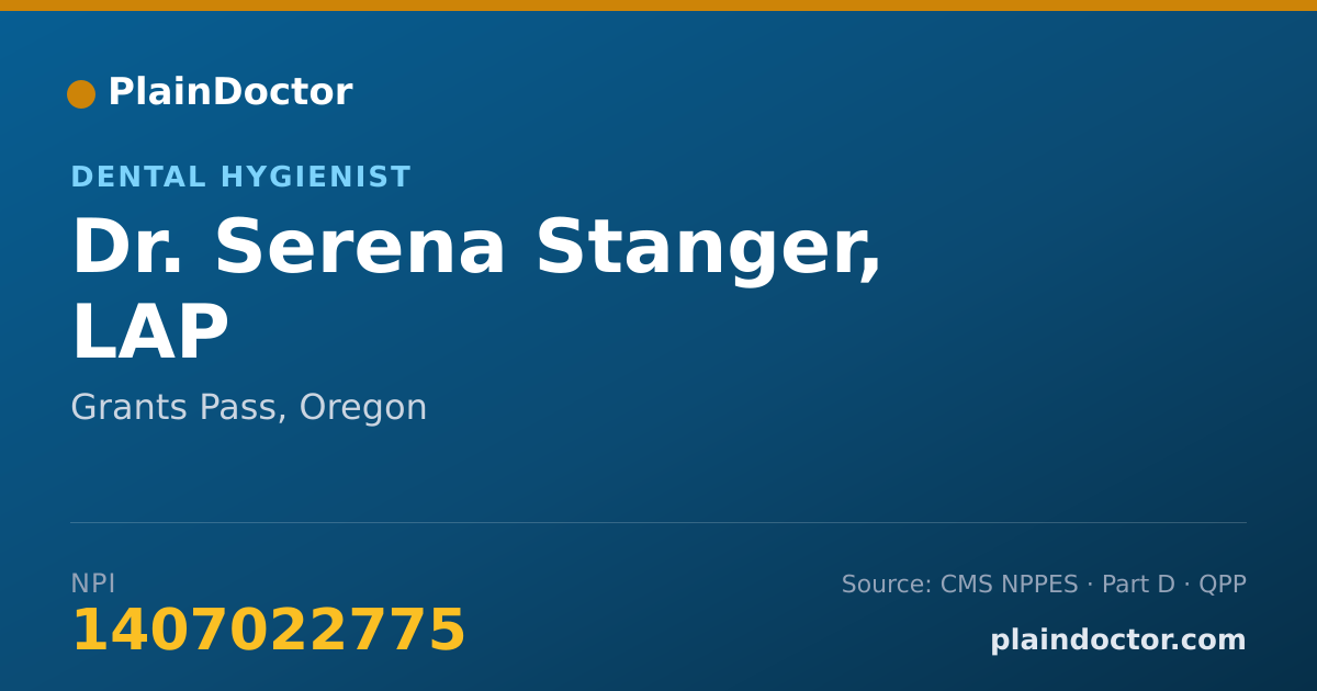 Shareable card for Serena Stanger, LAP - Dental Hygienist, Grants Pass, OR