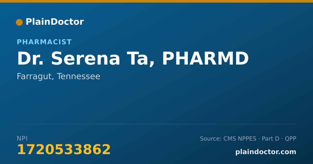 Shareable card for Serena Ta, PHARMD - Pharmacist, Farragut, TN